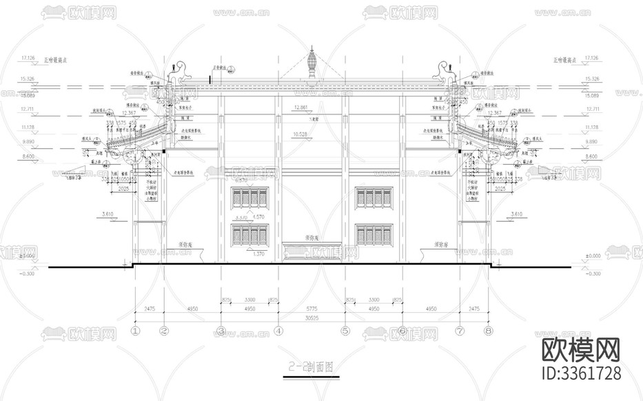 天王殿中式古建CAD施工圖下載(渲染圖8)