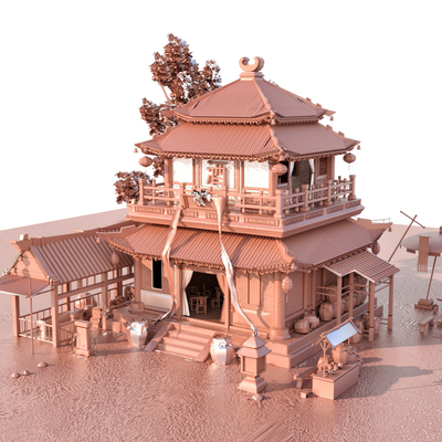  中式古建 酒楼 建筑外观su模型 