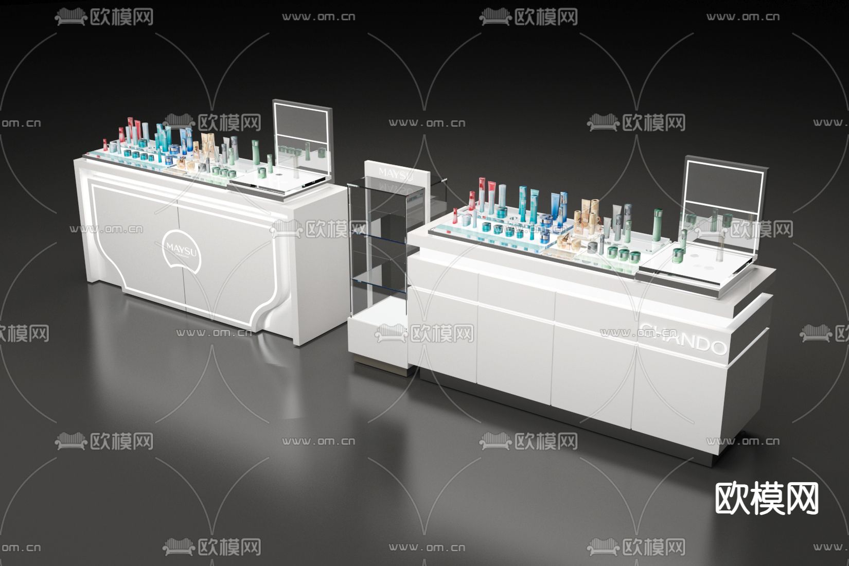 护肤品展柜 化妆品柜3d模型下载（渲染图2）