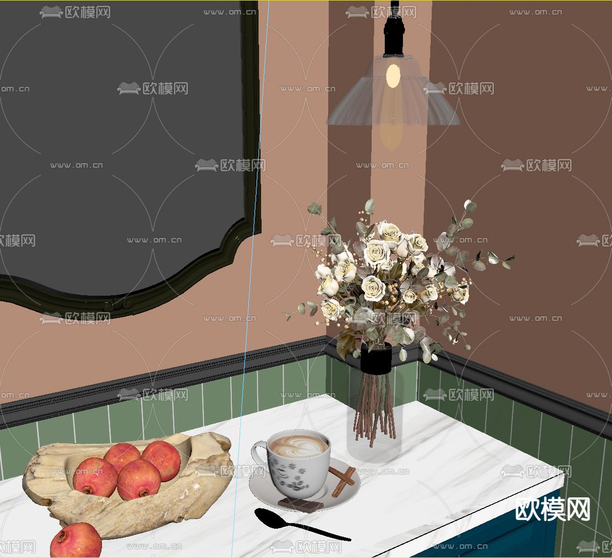 轻奢风花瓶 果盘 咖啡su模型下载（渲染图1）