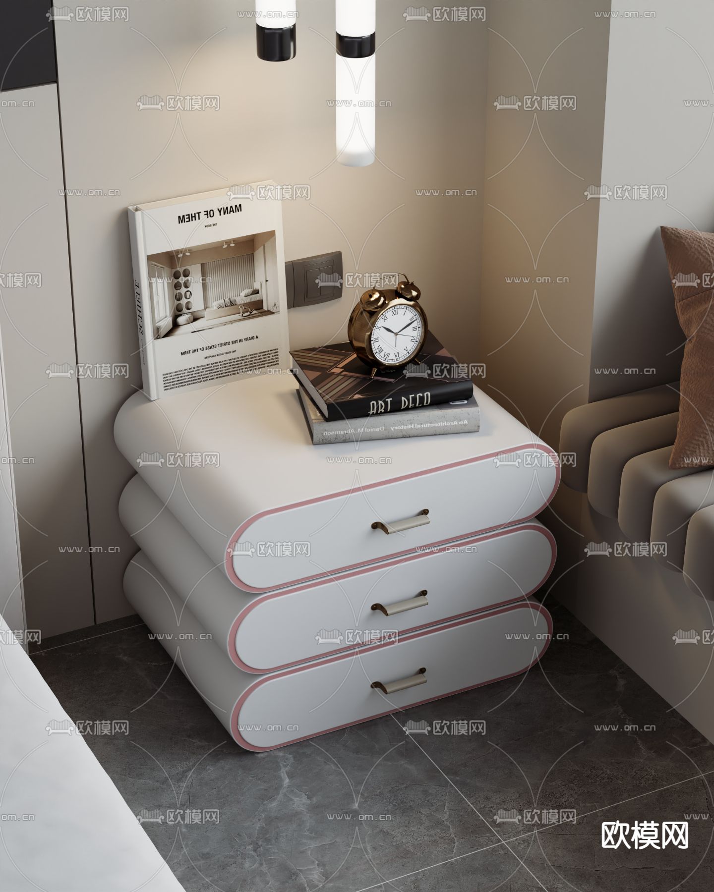 现代床头柜su模型下载（渲染图3）