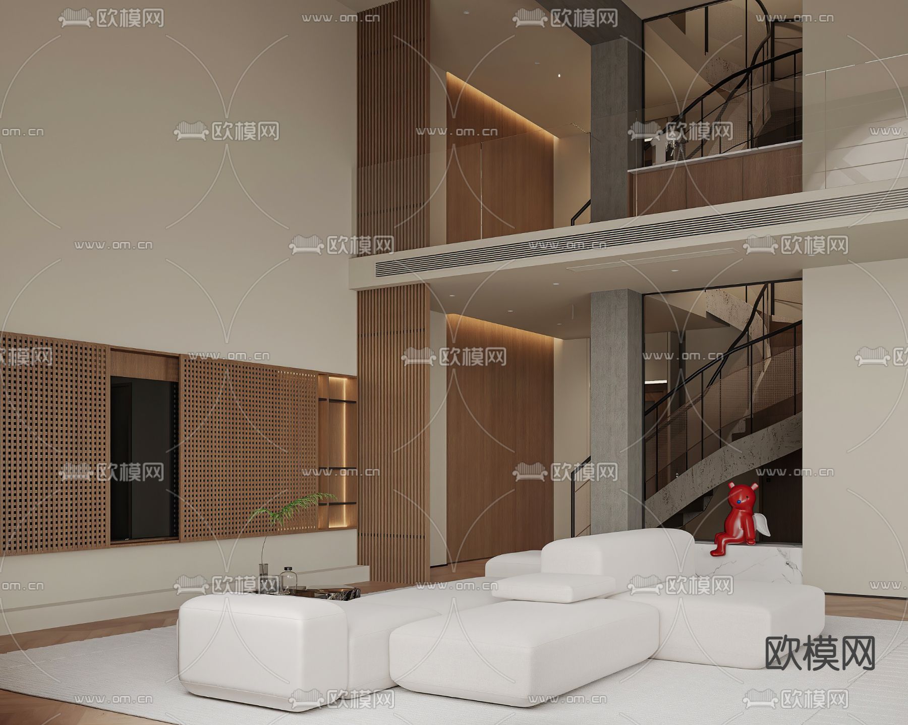 侘寂别墅客厅 别墅大堂3d模型下载（渲染图1）