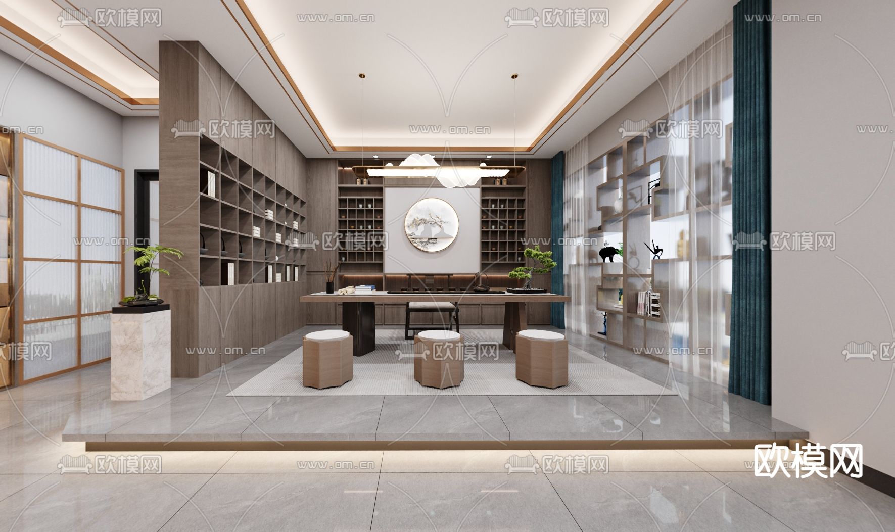 新中式烟酒店3d模型下载（渲染图3）