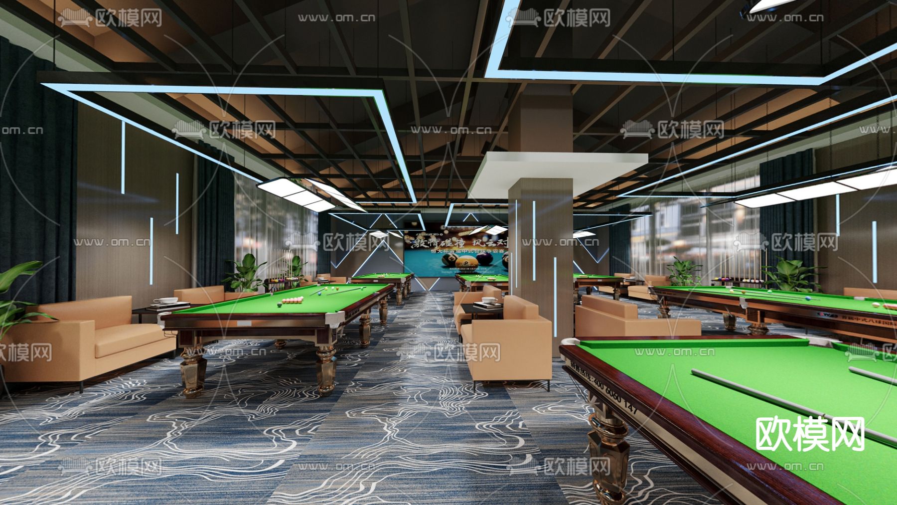 台球室 台球厅3d模型下载（渲染图3）