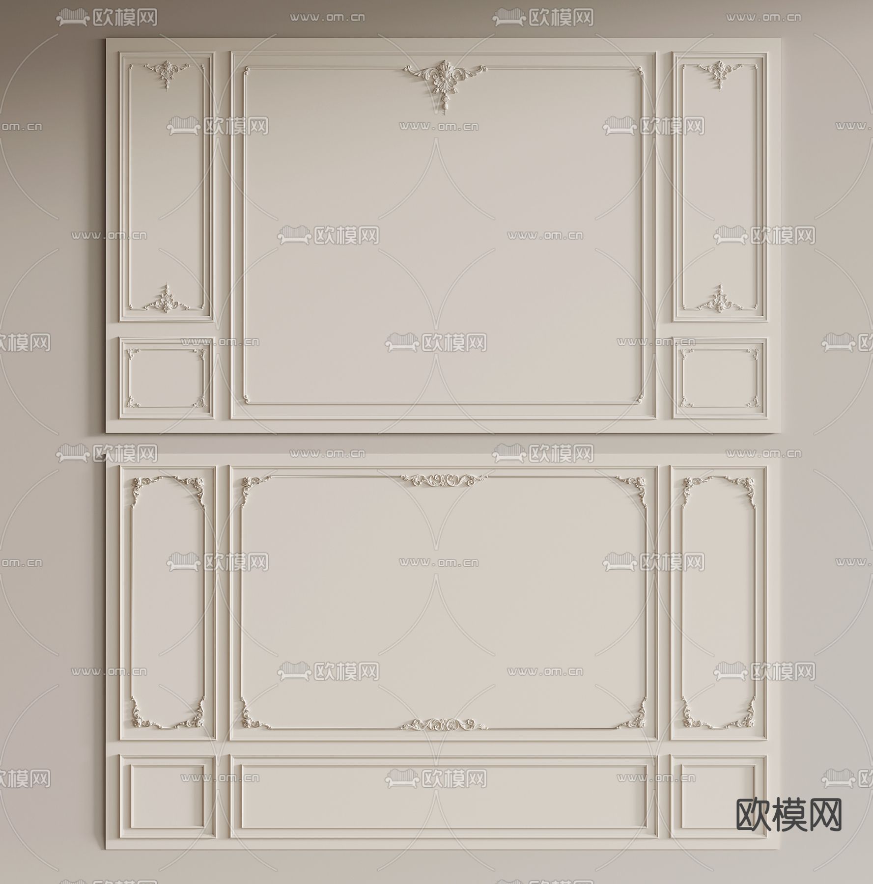 奶油风背景墙su模型下载（渲染图2）