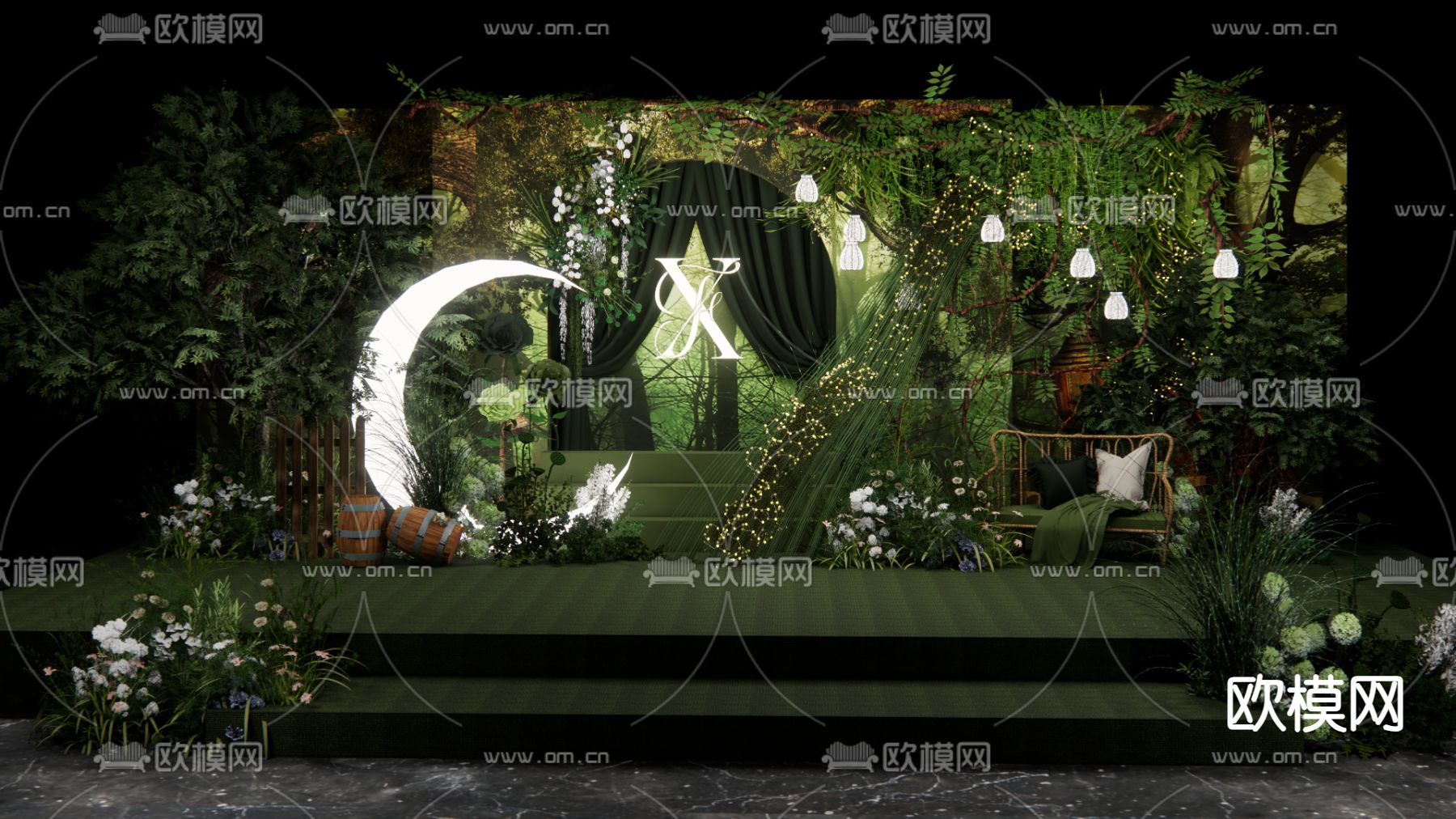 森系主舞台 婚礼场景su模型下载（渲染图4）