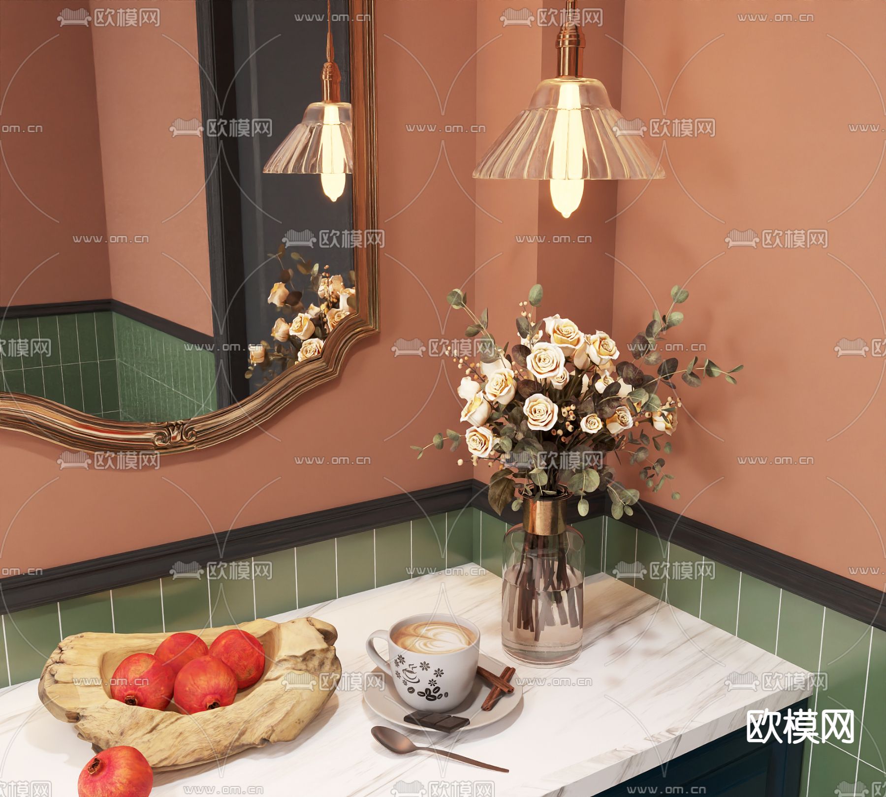 轻奢风花瓶 果盘 咖啡su模型下载（渲染图2）