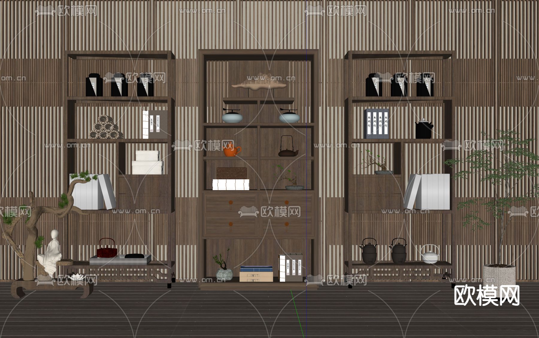 新中式博古架su模型下载（渲染图1）