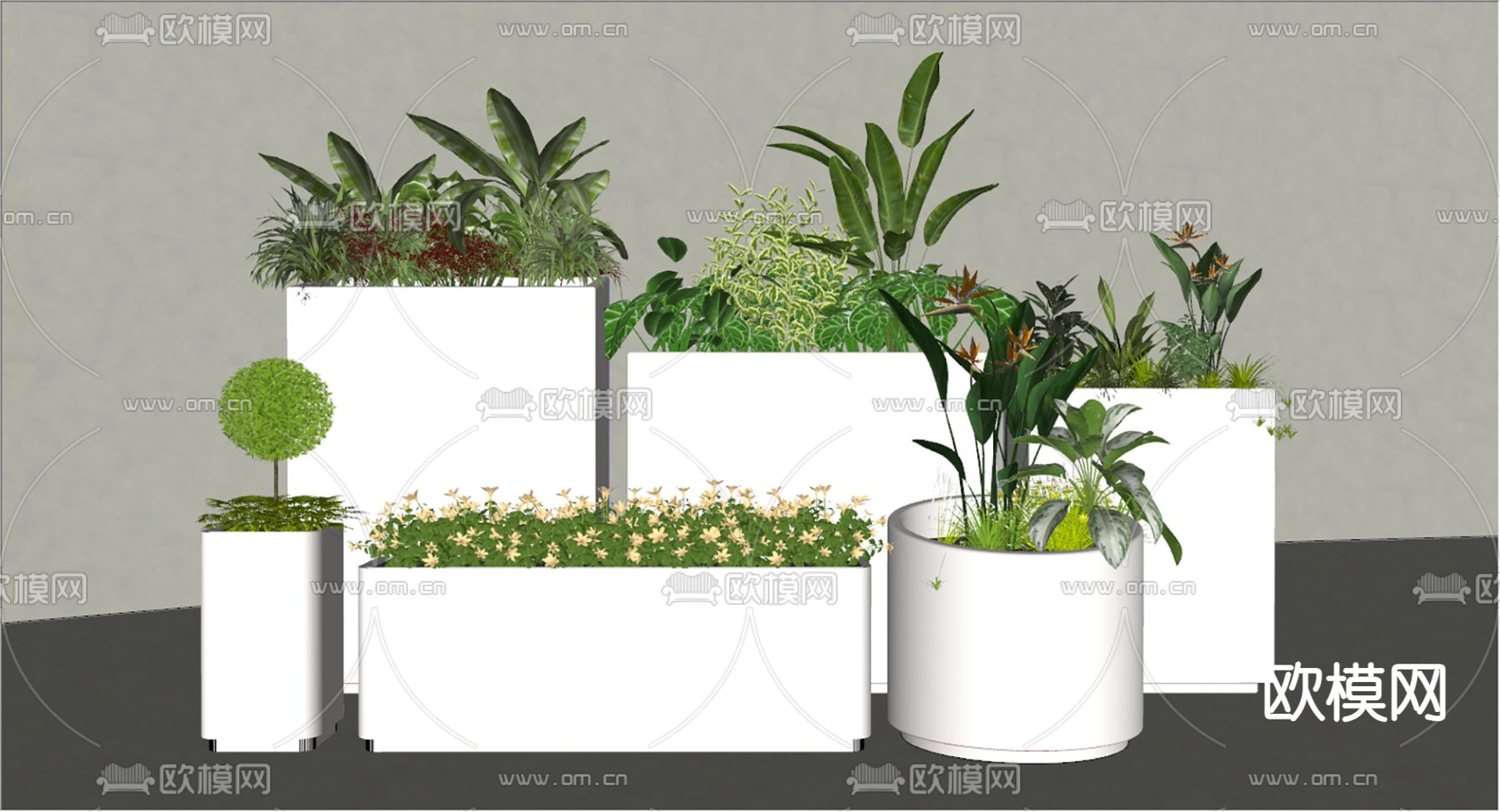植物堆 花箱 花坛su模型下载（渲染图1）