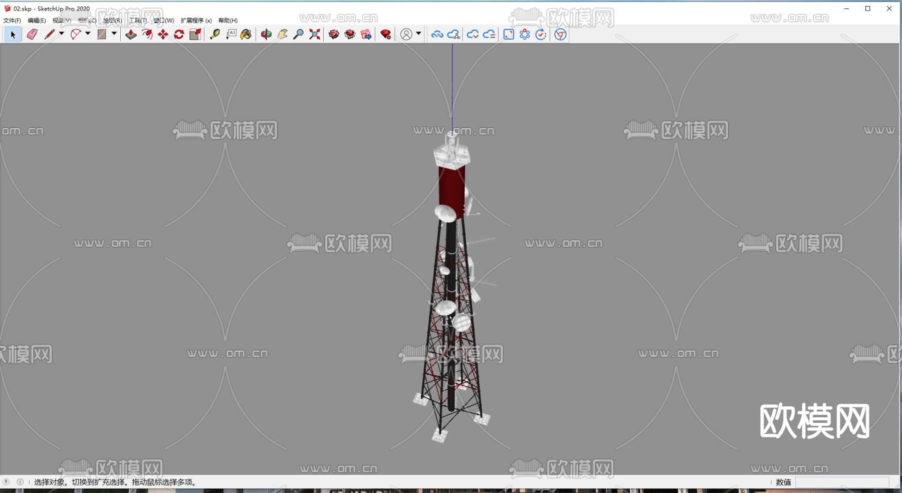 无线电塔天线 基站铁塔su模型下载（渲染图1）