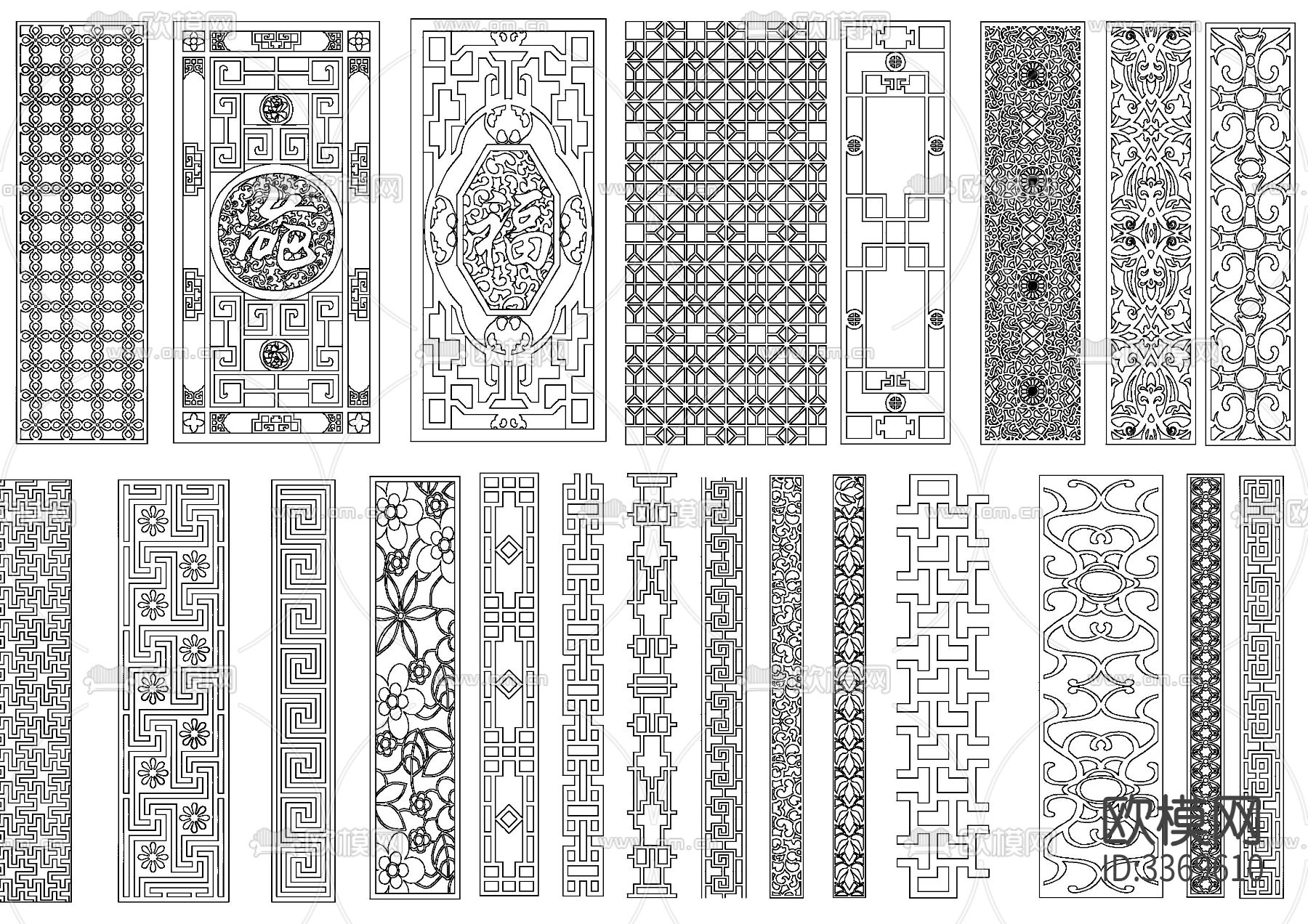 中式格栅屏风雕花cad图库下载（渲染图4）