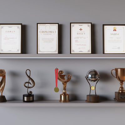  奖杯 奖牌 荣誉证书su模型 