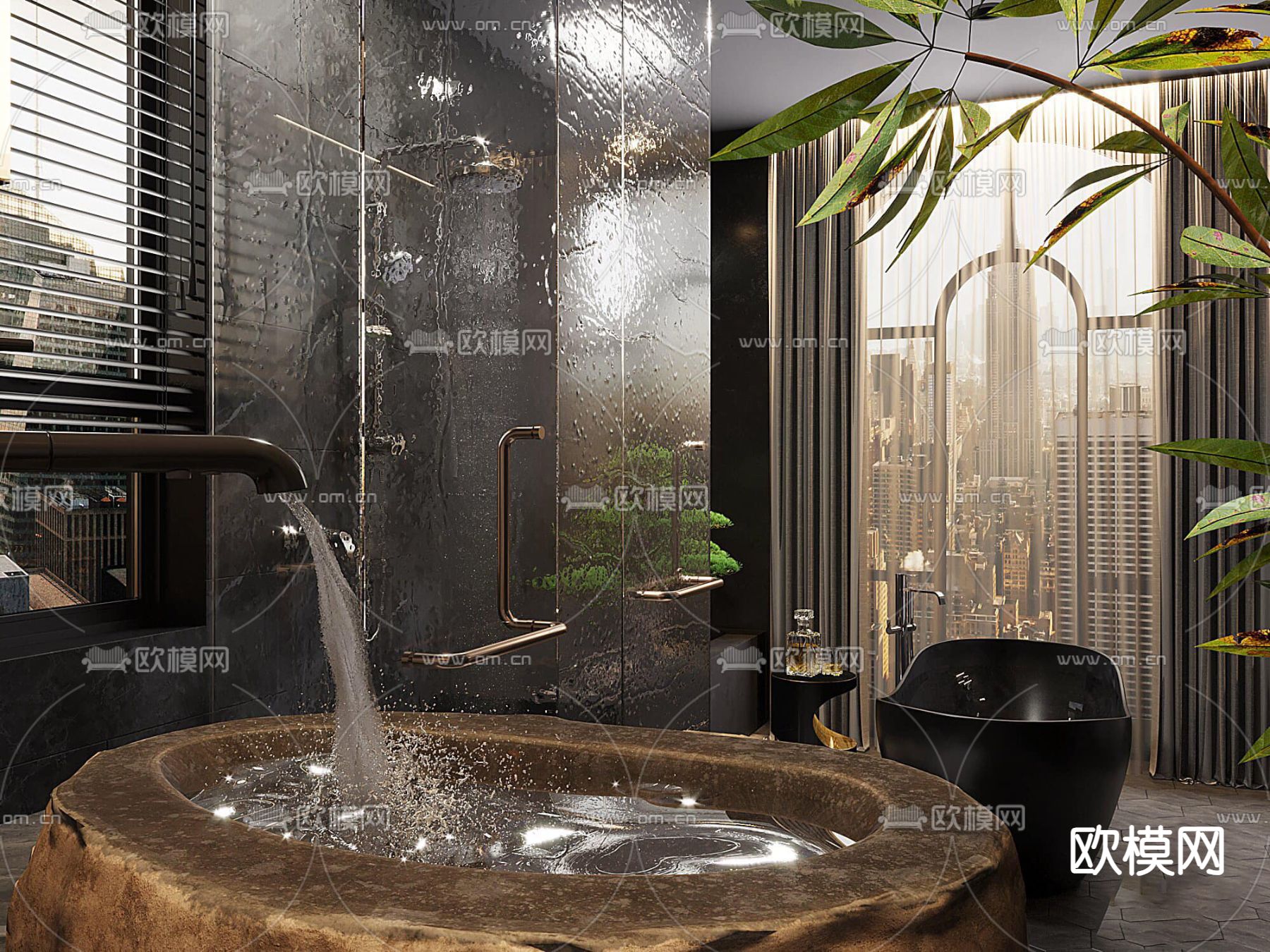 高级灰卫生间 浴室免费3d模型下载（渲染图1）