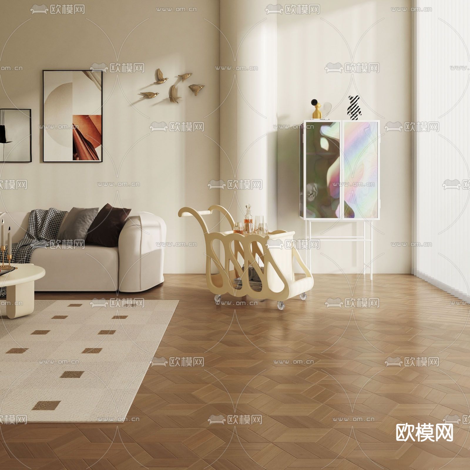 奶油风边几 角几 桌几3d模型下载