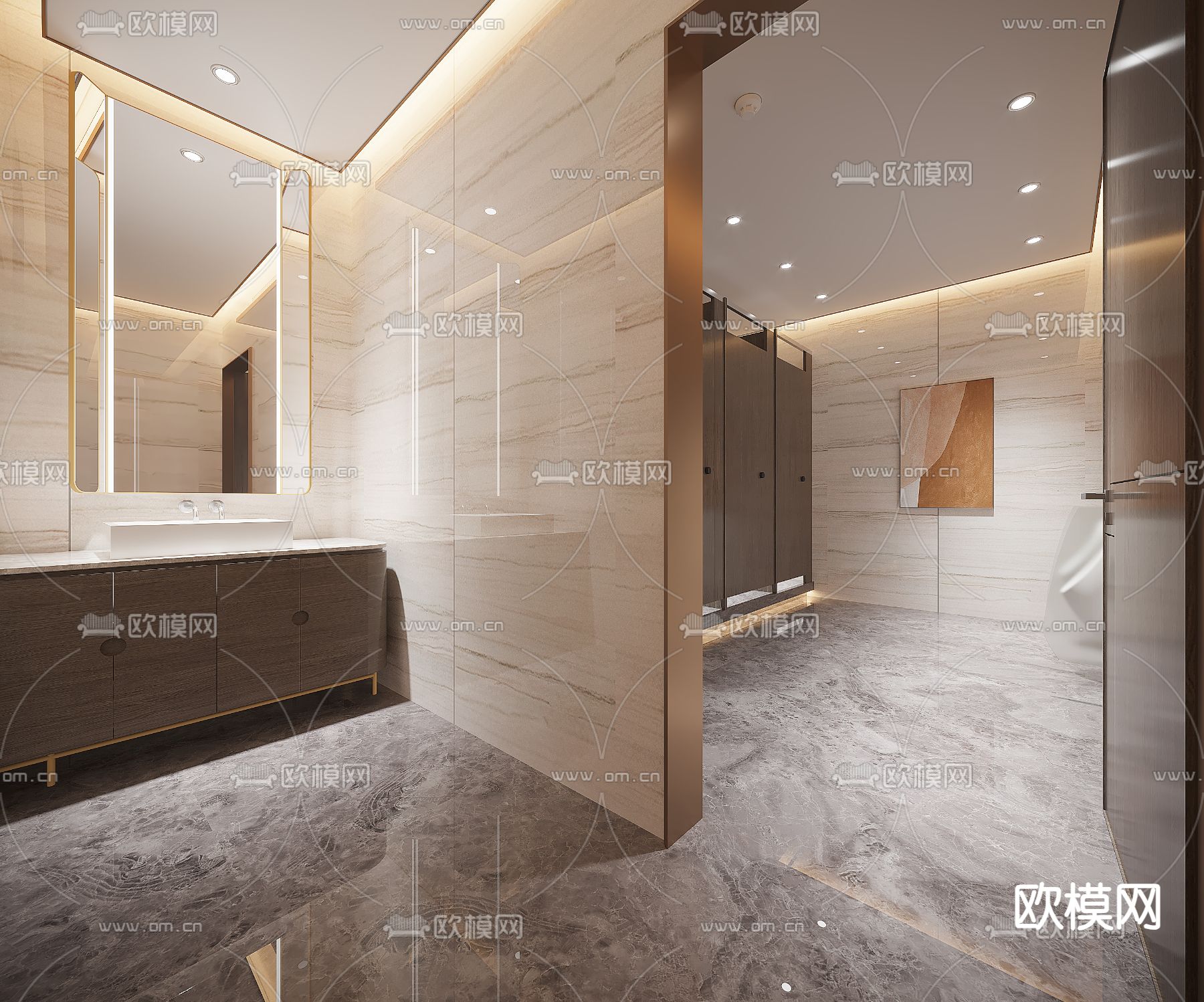 现代公共卫生间 男厕3d模型下载