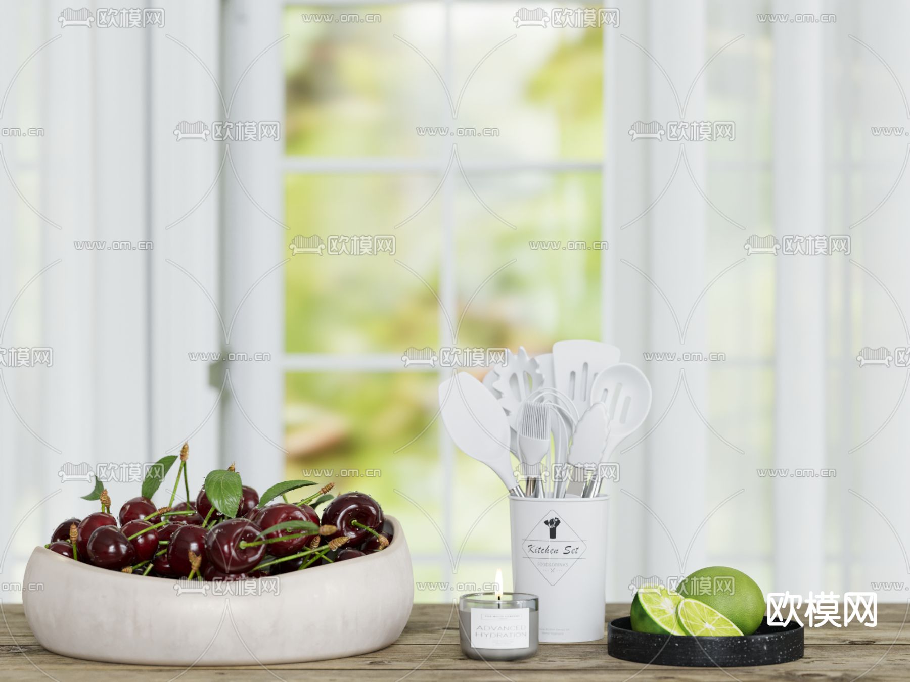 果盘 餐具 柠檬 车厘子su模型下载（渲染图2）