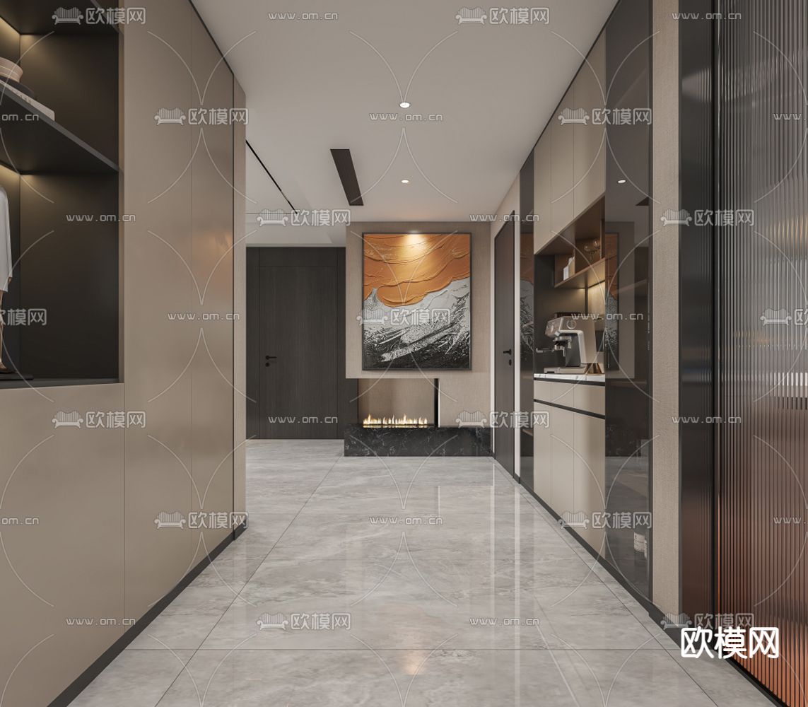 入户玄关 玄关鞋柜3d模型下载（渲染图2）