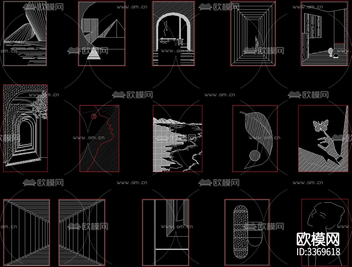 现代装饰画cad图库下载（渲染图2）
