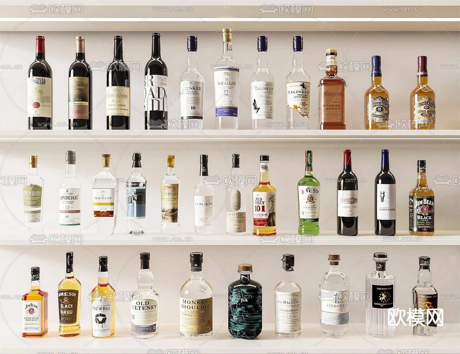 酒水 洋酒 红酒 酒瓶su模型下载（渲染图2）