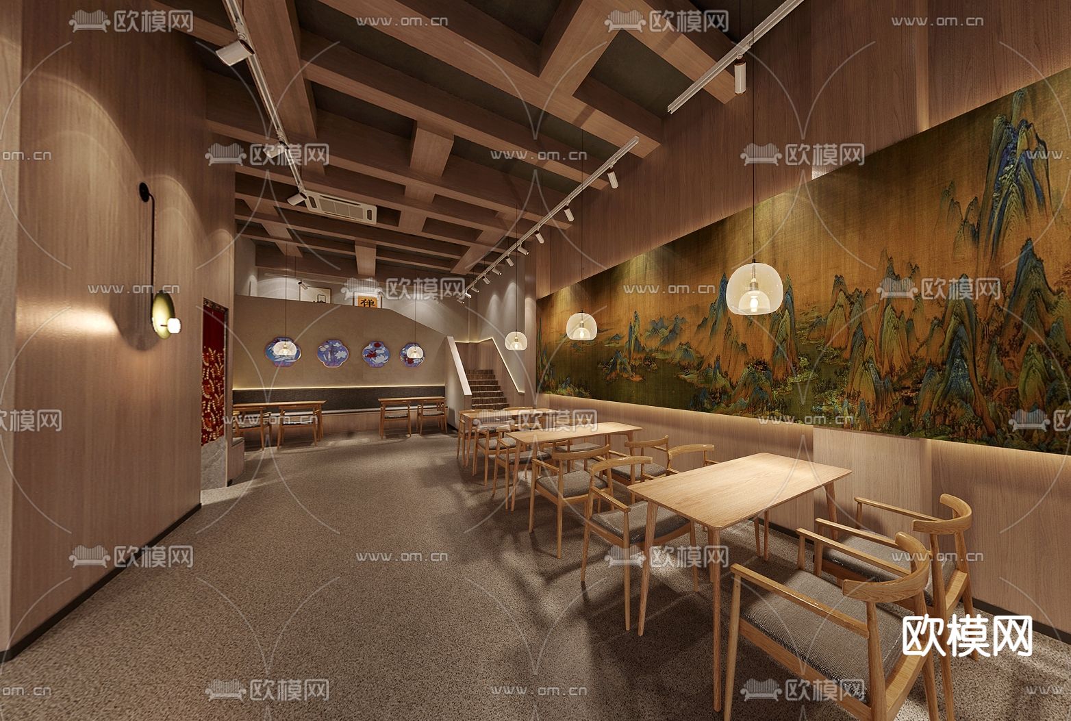 中式茶饮店 奶茶店3d模型下载（渲染图2）