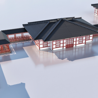  中式古建 长廊 亭子 厢房su模型 