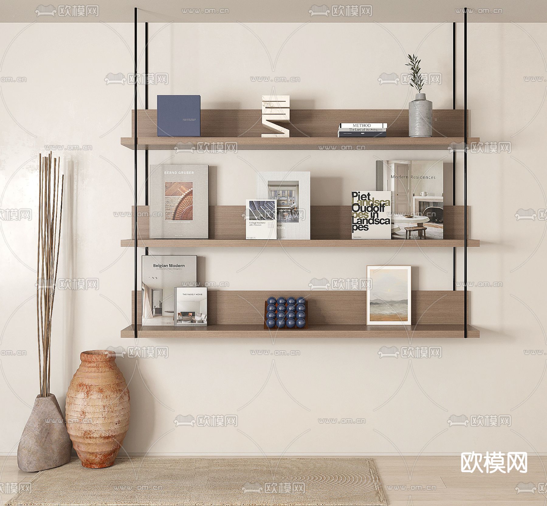 现代书架 壁柜su模型下载（渲染图2）