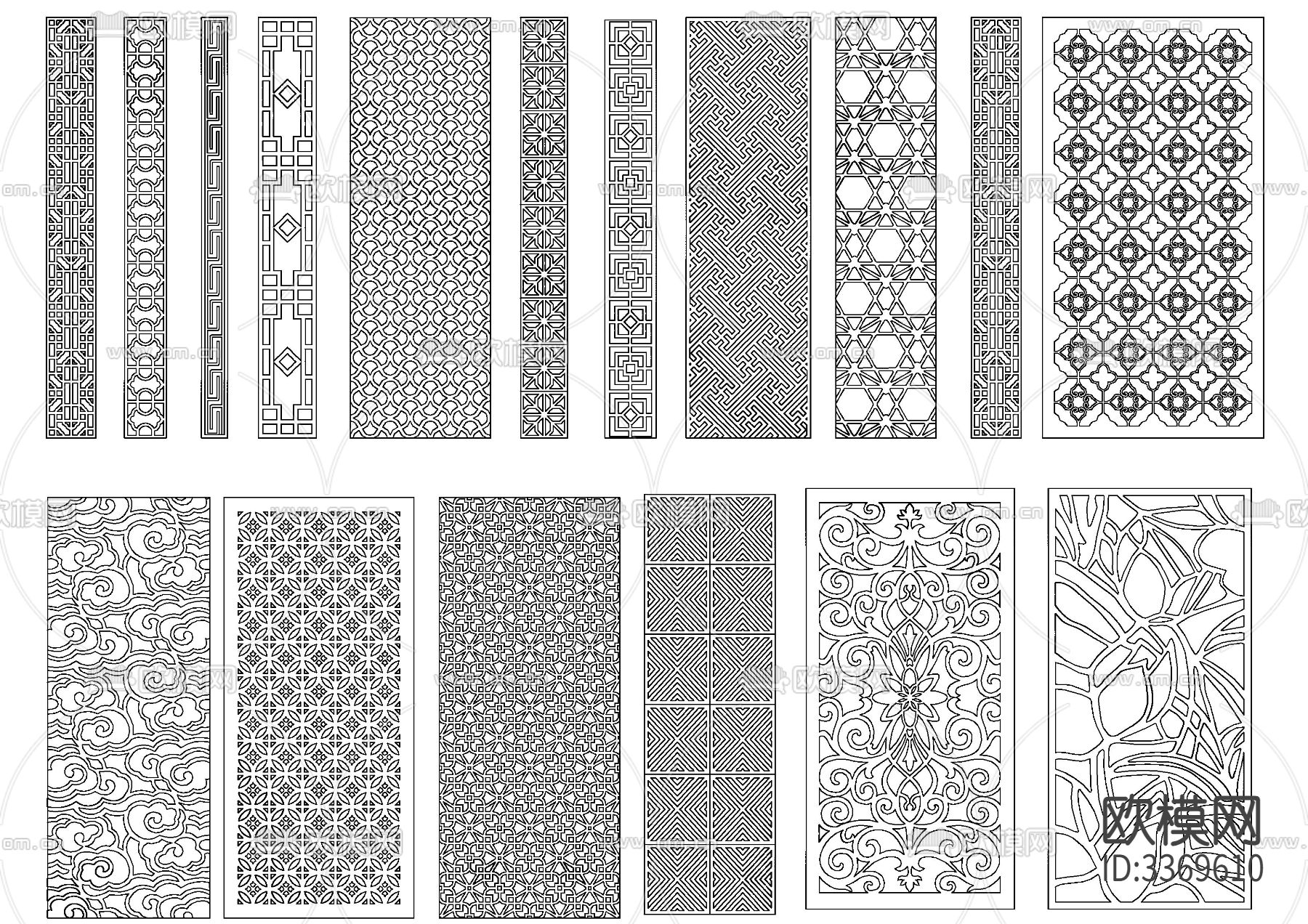 中式格栅屏风雕花cad图库下载（渲染图6）