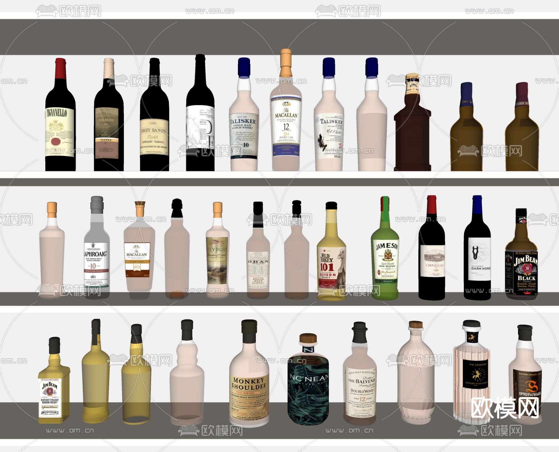 酒水 洋酒 红酒 酒瓶su模型下载（渲染图1）