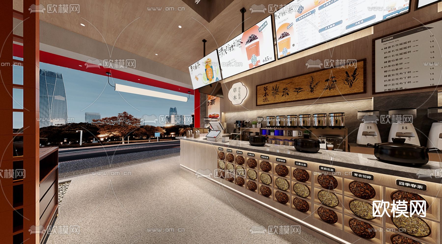 中式茶饮店 奶茶店3d模型下载（渲染图3）