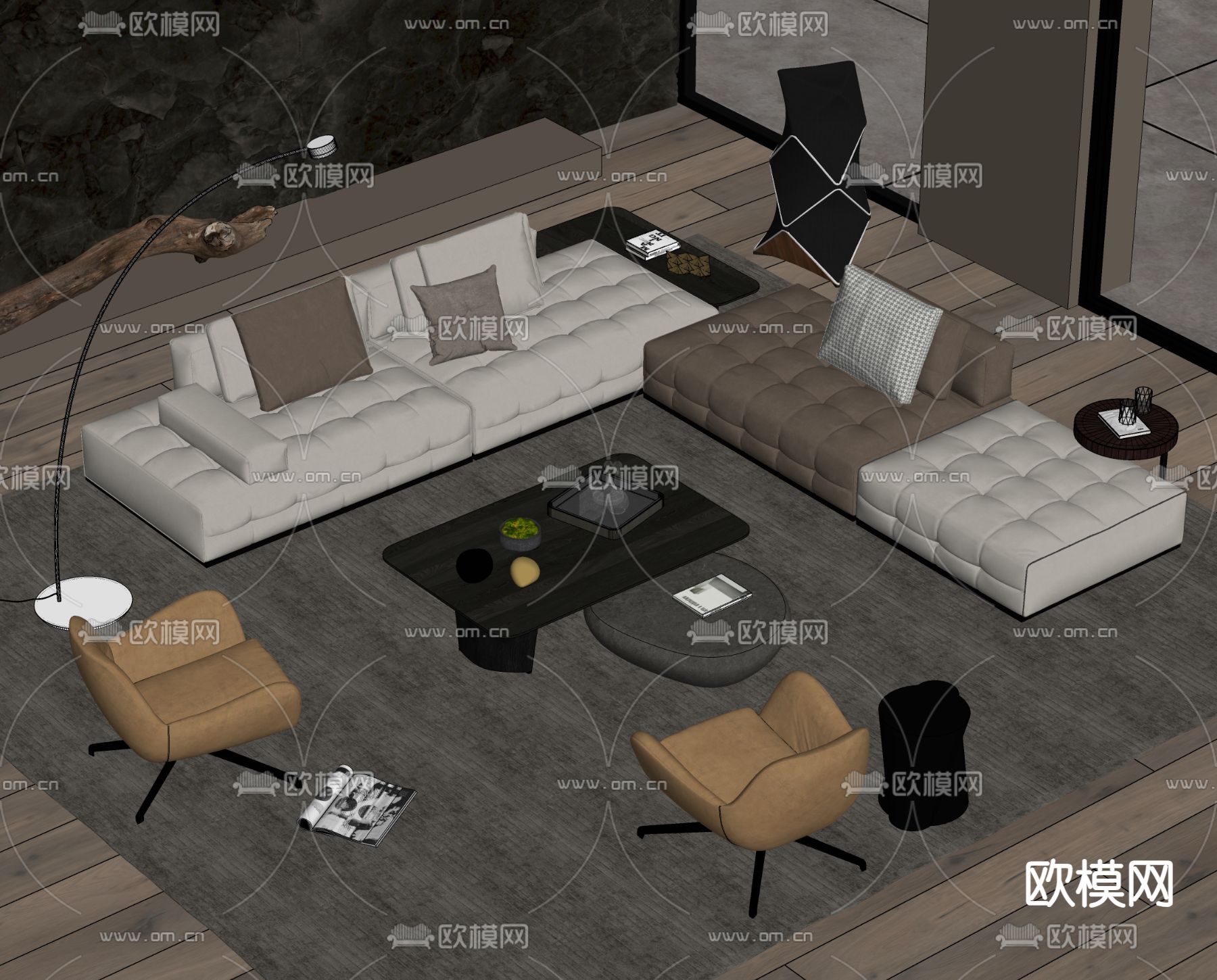 minotti 组合沙发su模型下载（渲染图1）
