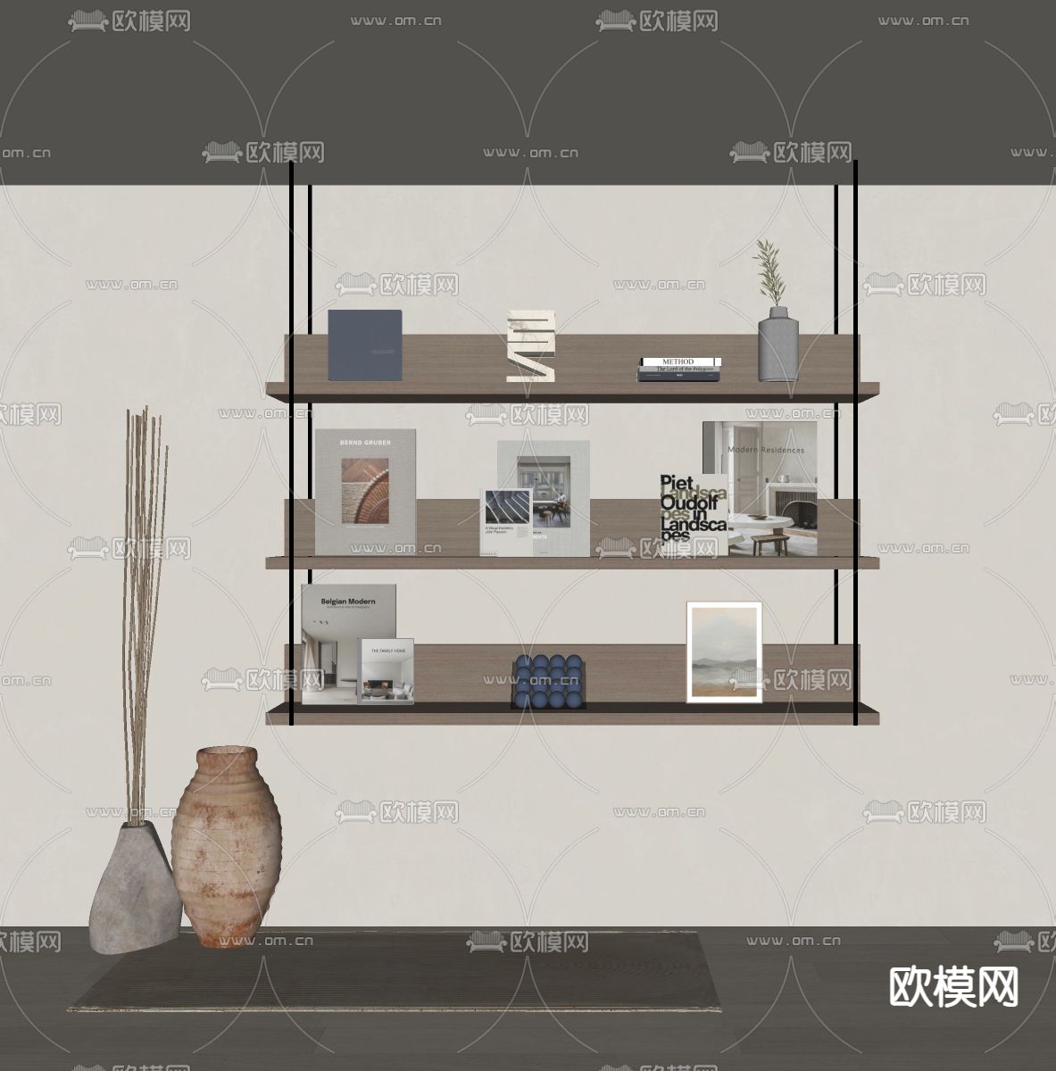 现代书架 壁柜su模型下载（渲染图1）