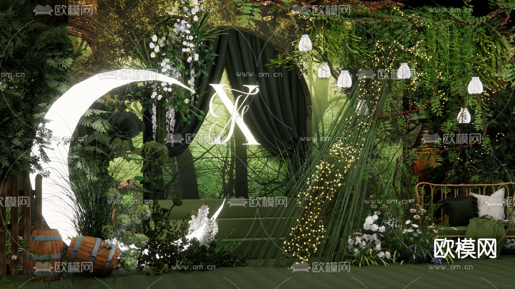 森系主舞台 婚礼场景su模型下载（渲染图2）