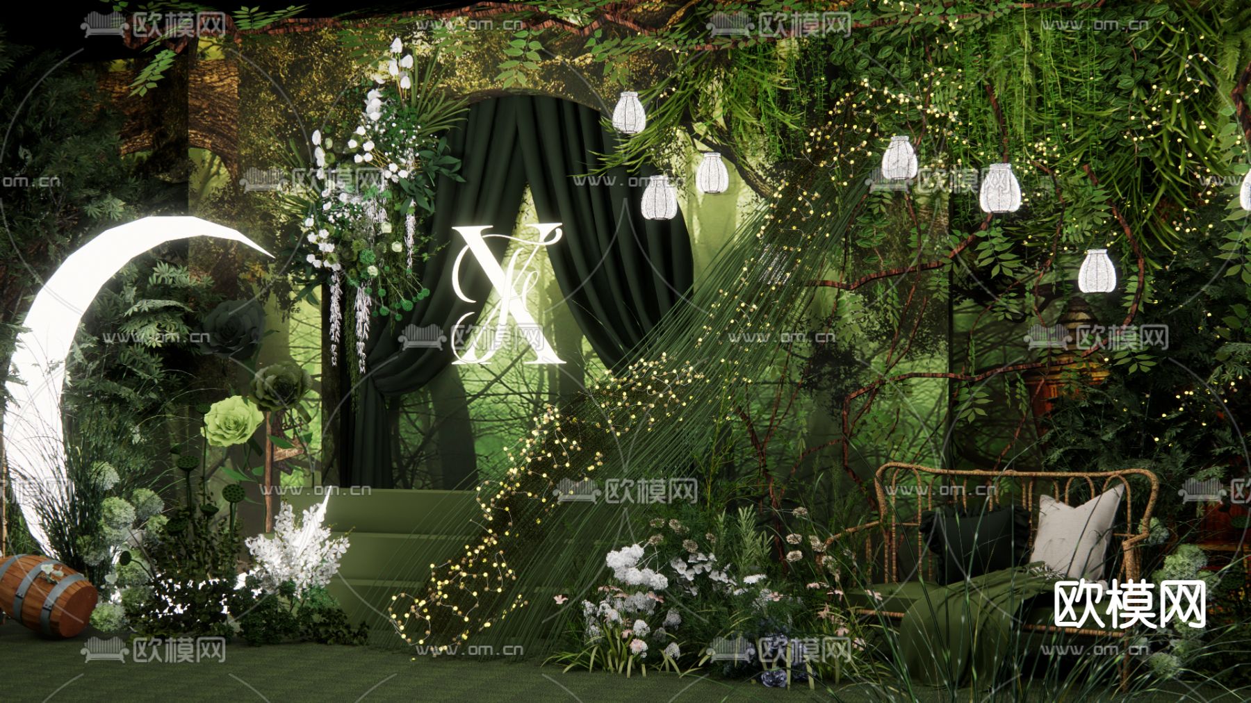 森系主舞台 婚礼场景su模型下载（渲染图3）