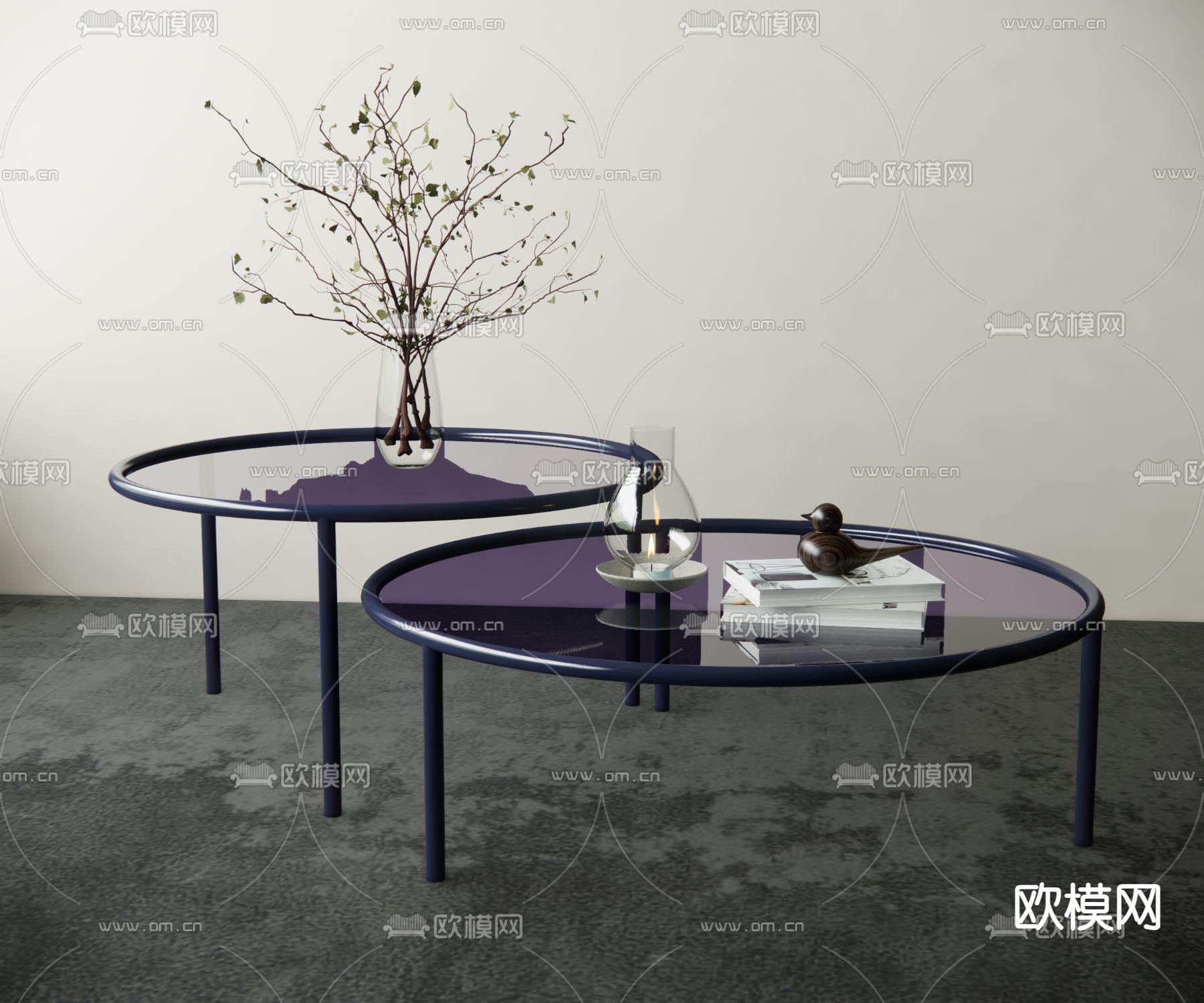 工业风玻璃茶几 子母茶几su模型下载（渲染图2）