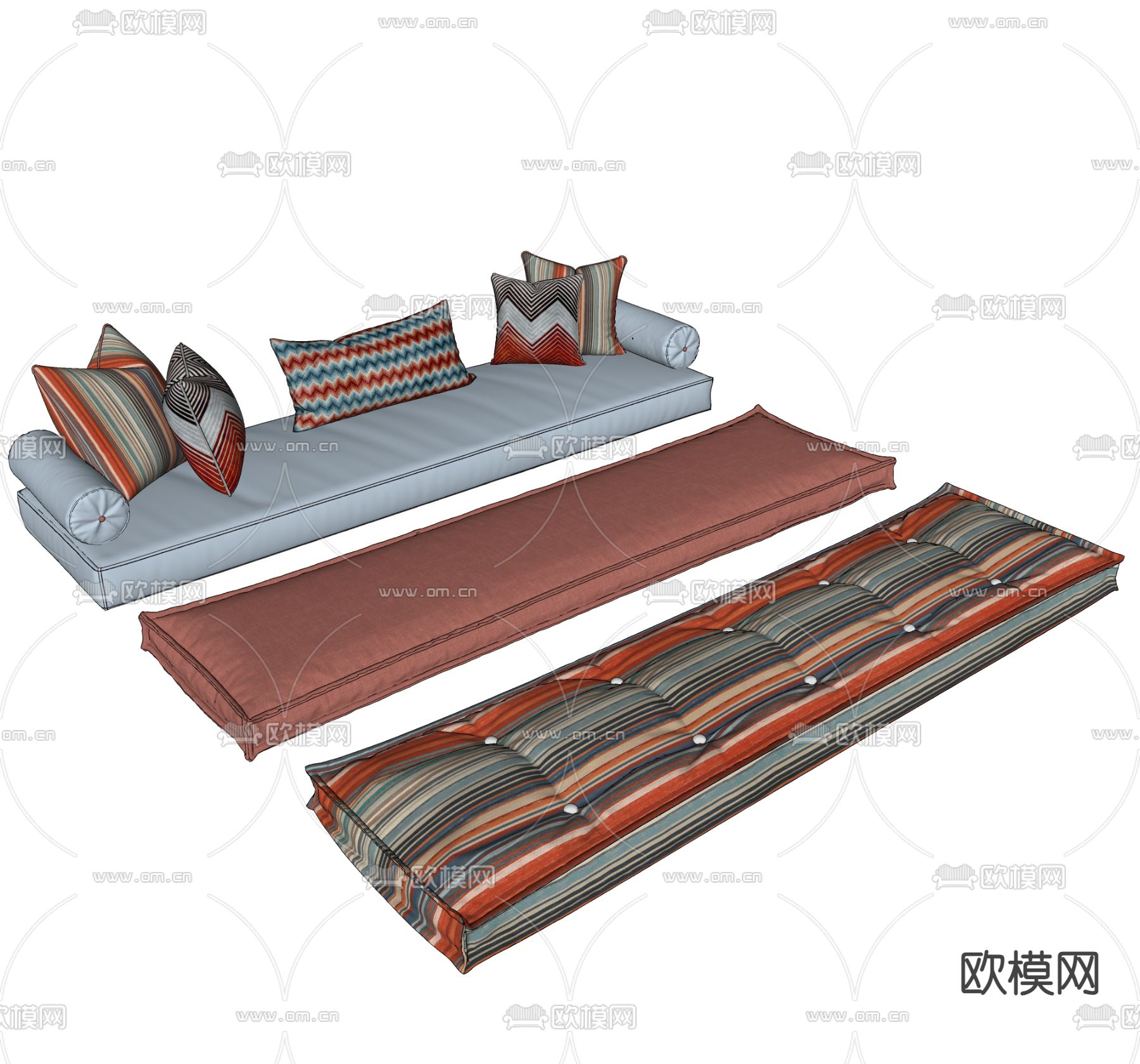 现代窗台垫 坐垫su模型下载（渲染图1）