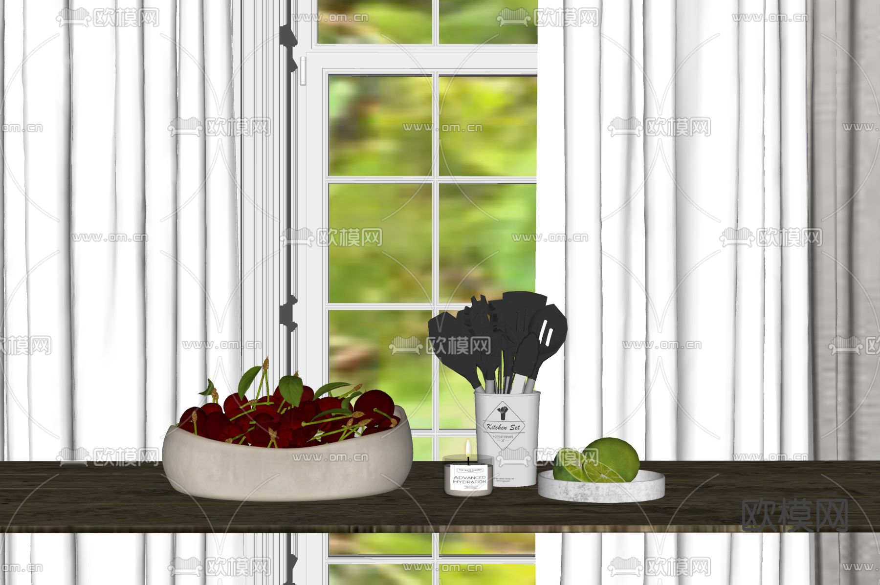 果盘 餐具 柠檬 车厘子su模型下载（渲染图1）