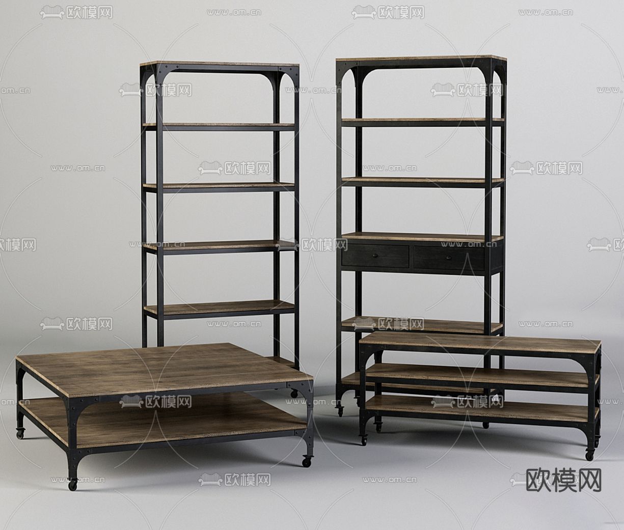 工业风置物架 货架 展示架su模型下载（渲染图2）