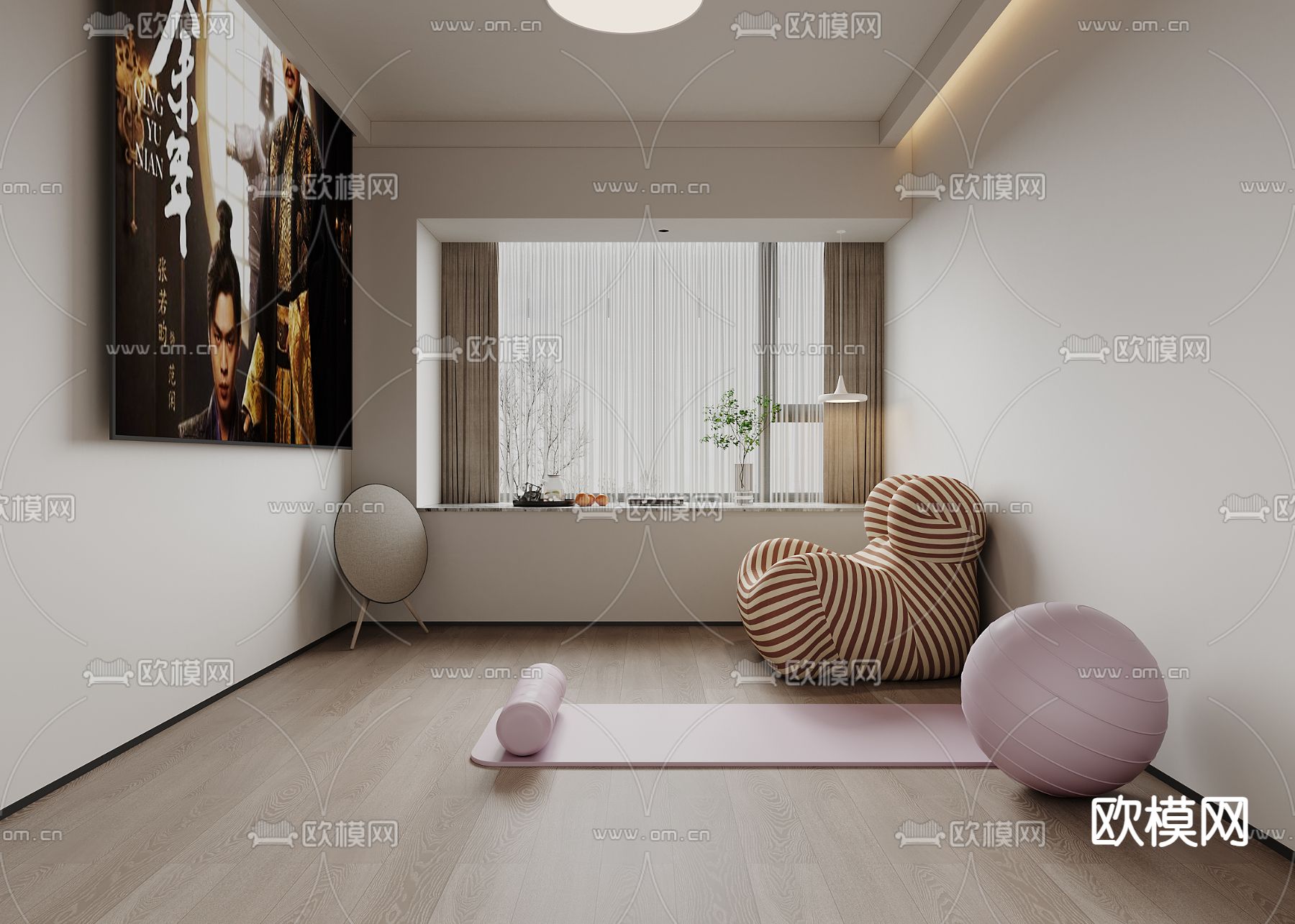现代瑜伽室3d模型下载（渲染图1）