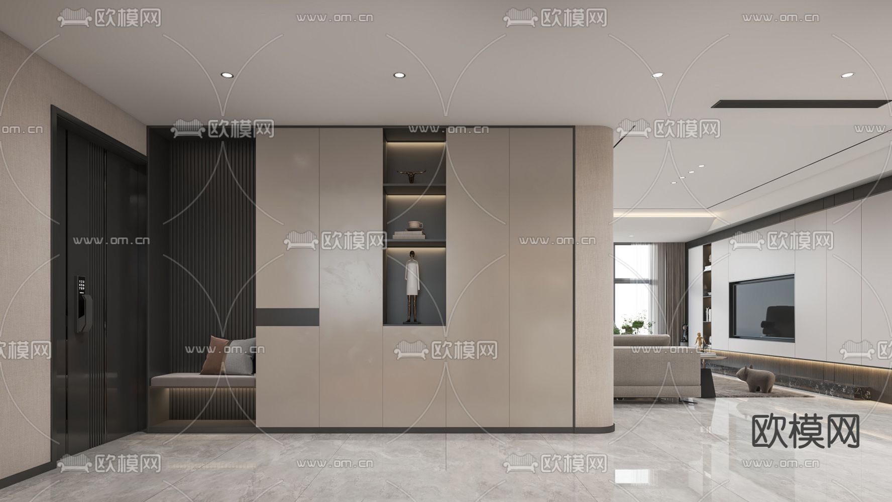 入户玄关 玄关鞋柜3d模型下载（渲染图1）