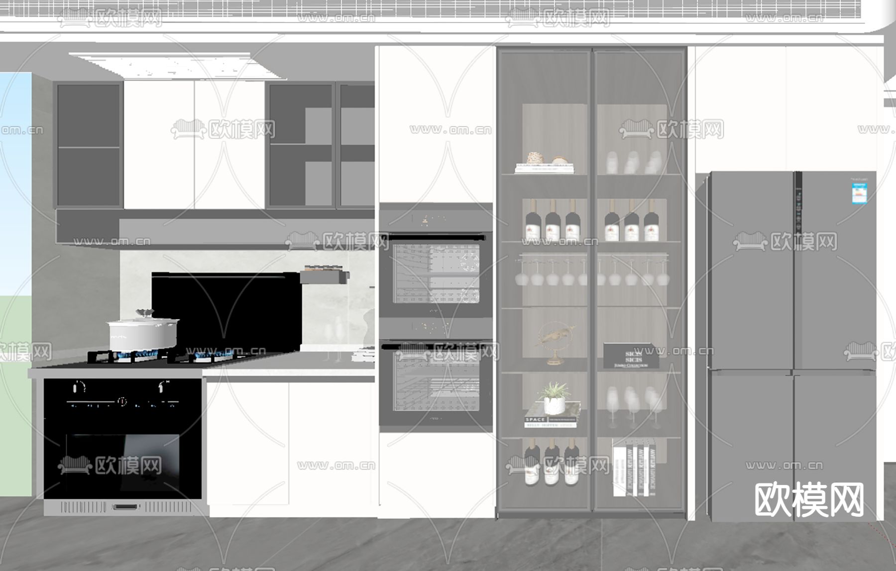 橱柜 酒柜 冰箱 消毒柜su模型下载（渲染图1）