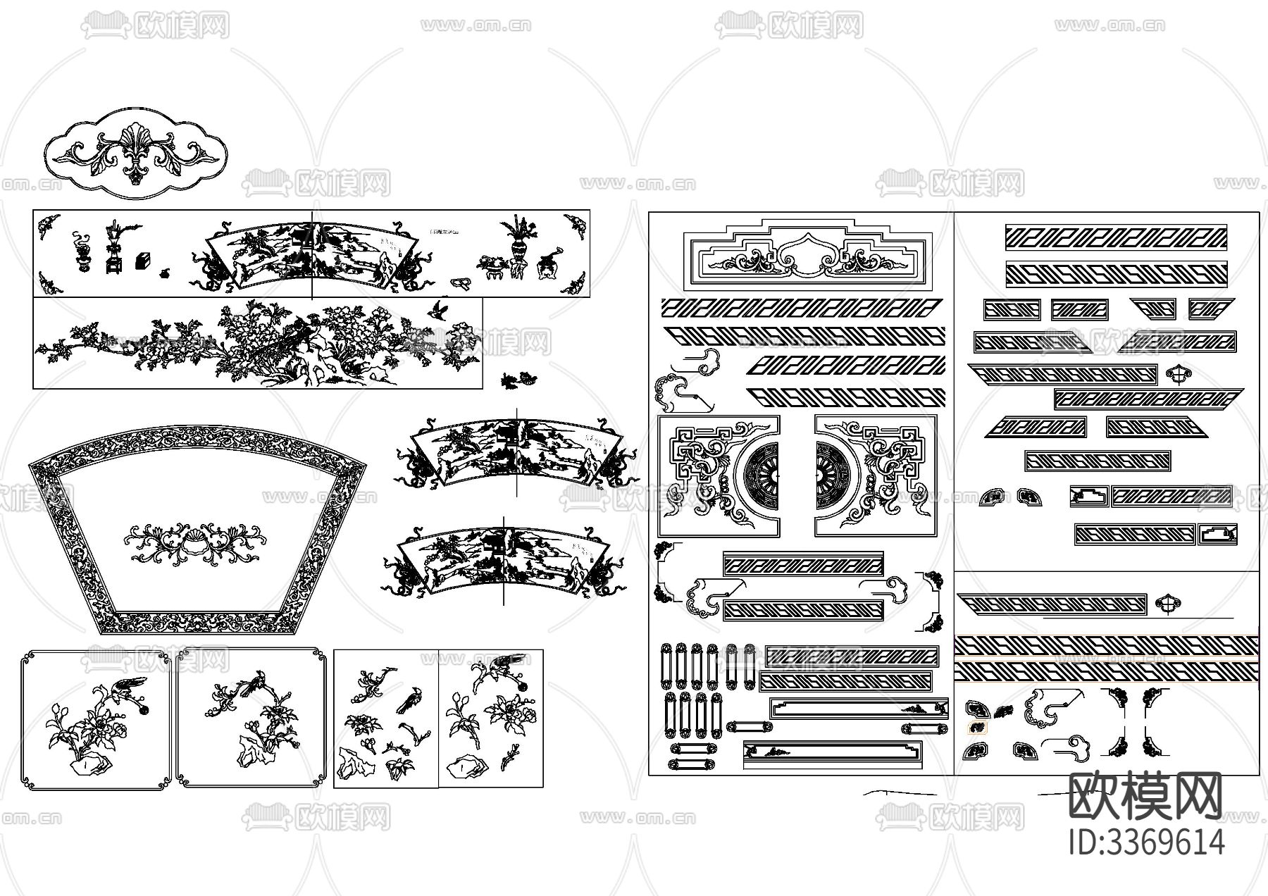 中式雕花素材cad图库下载（渲染图2）