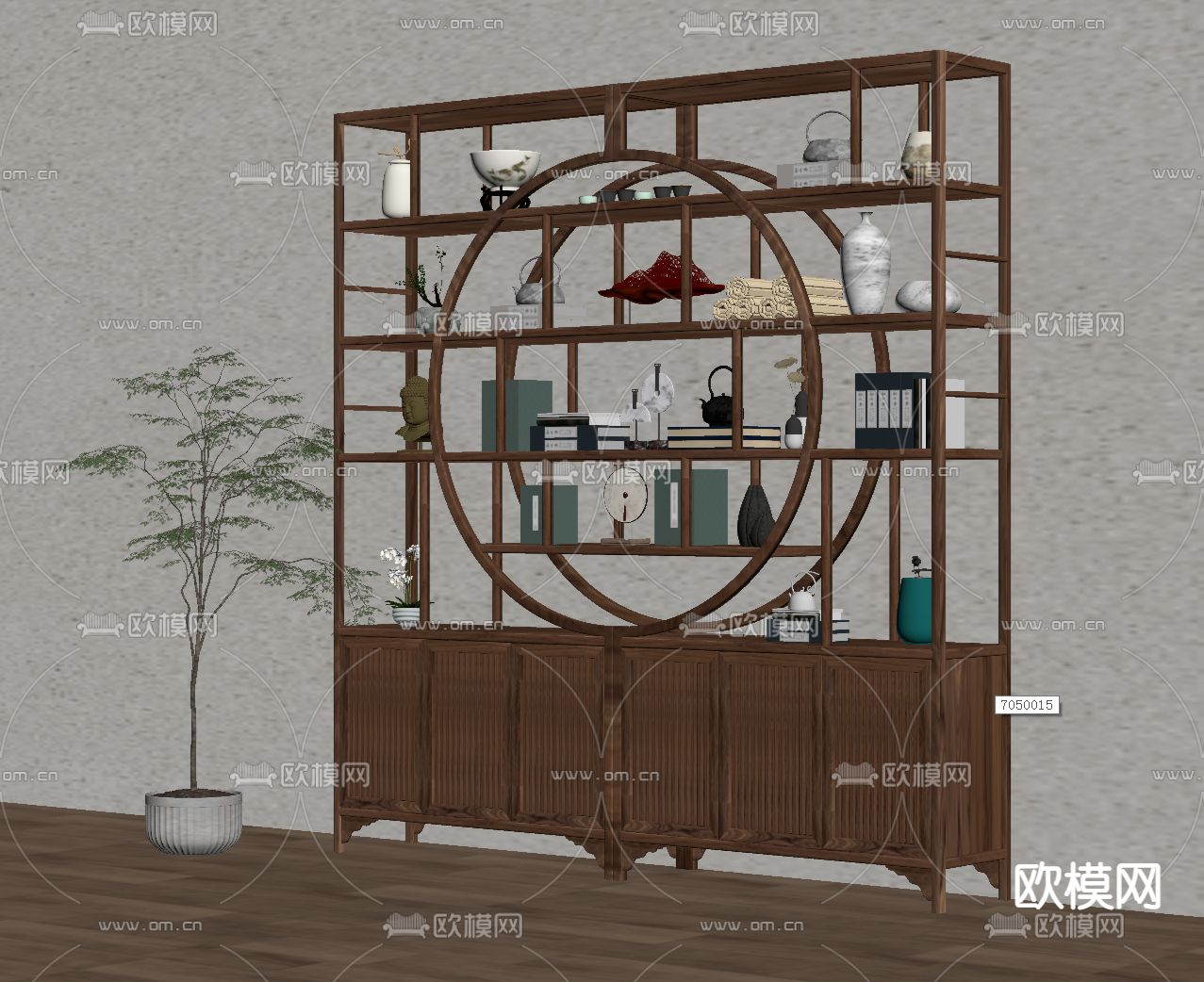新中式博古架su模型下载（渲染图1）