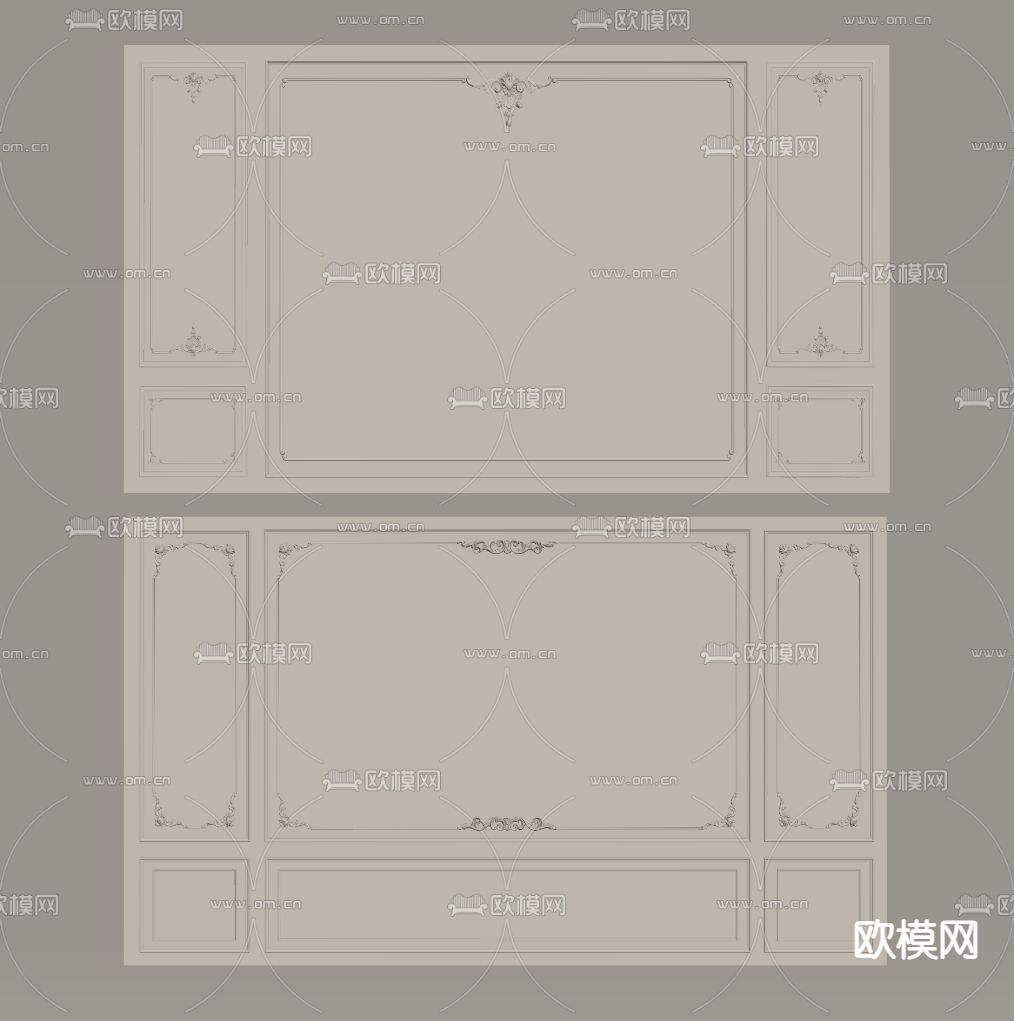 奶油风背景墙su模型下载（渲染图1）