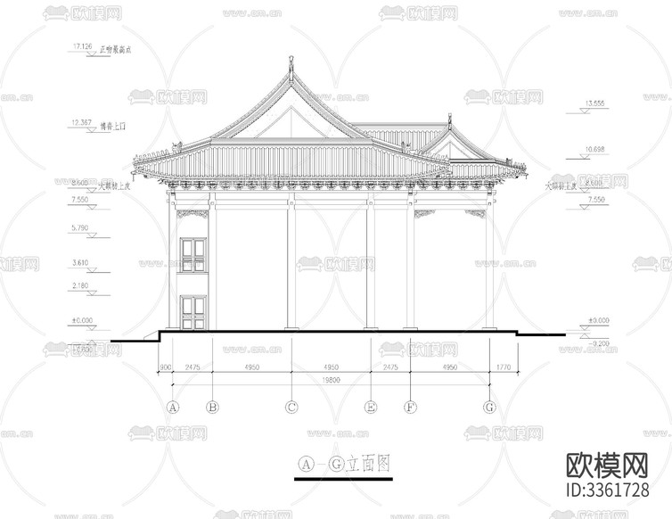 天王殿中式古建CAD施工圖下載(渲染圖7)