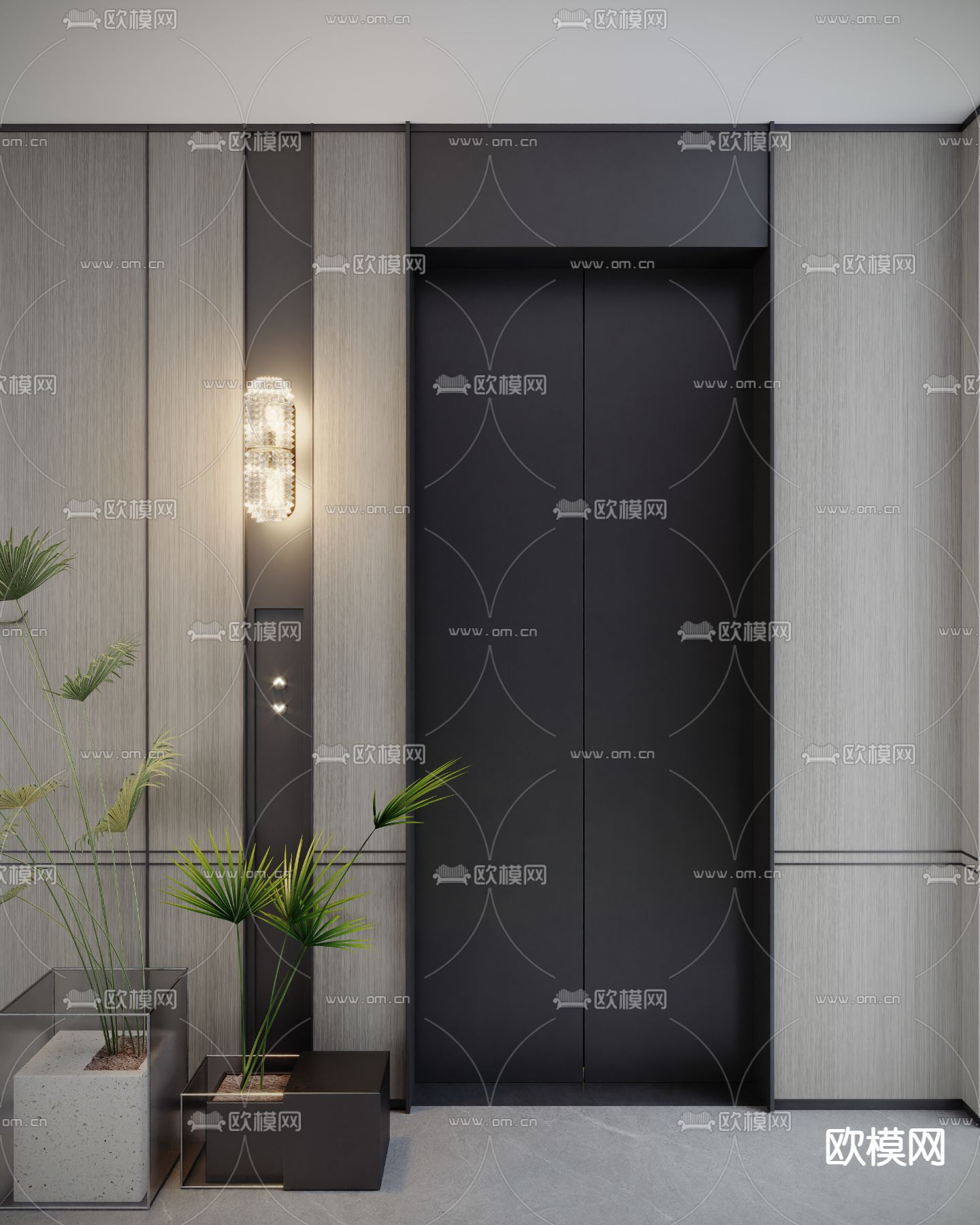 电梯门 电梯厅su模型下载（渲染图2）