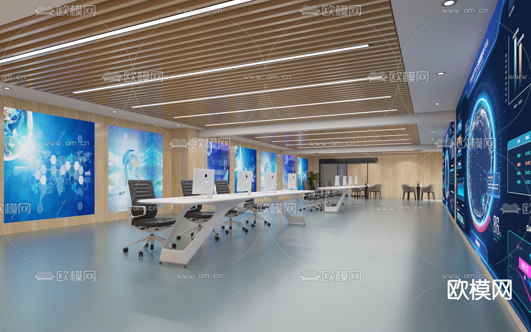现代监控室 指挥中心3d模型下载（渲染图2）