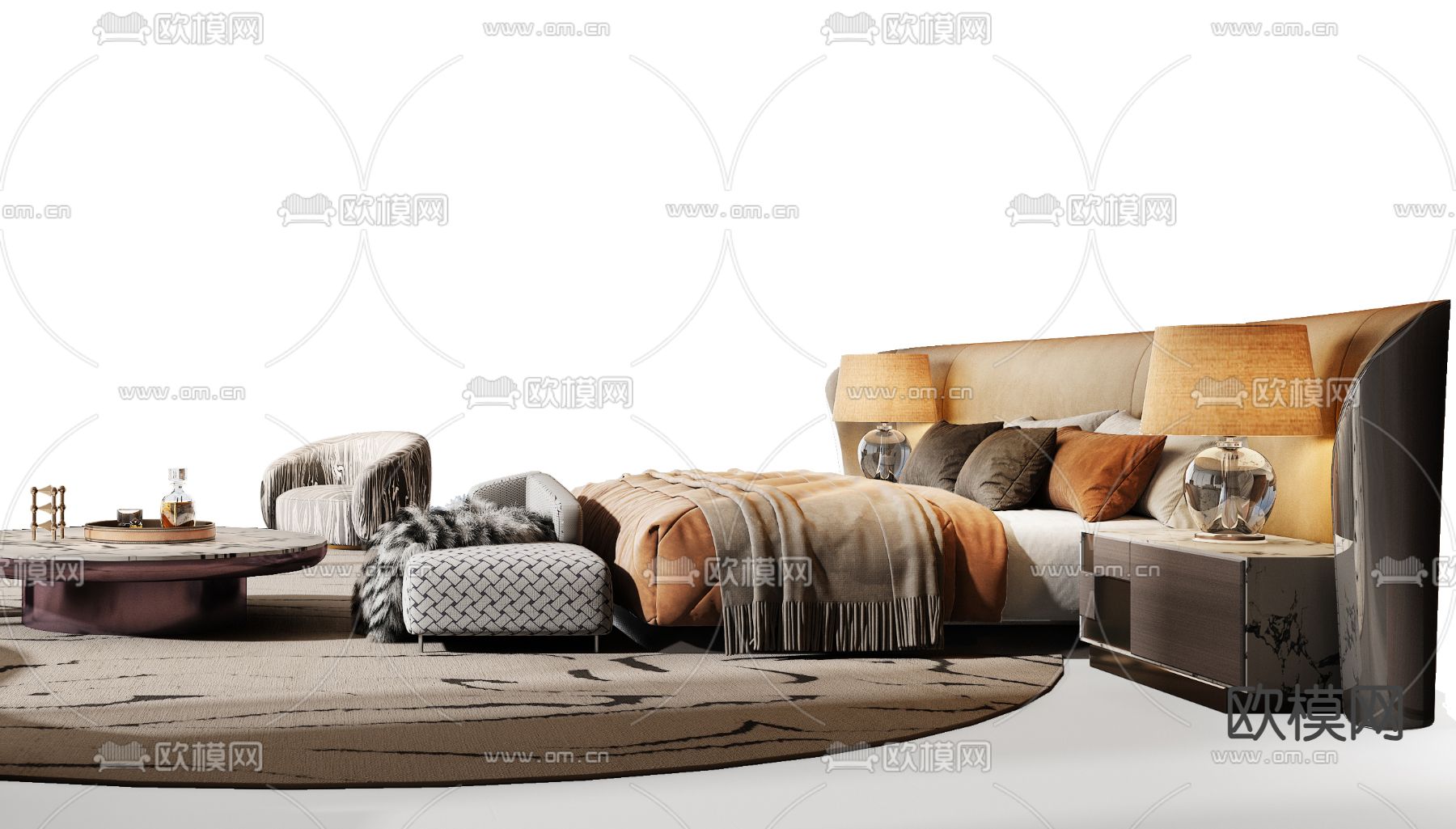 Minotti 意式双人床3d模型下载