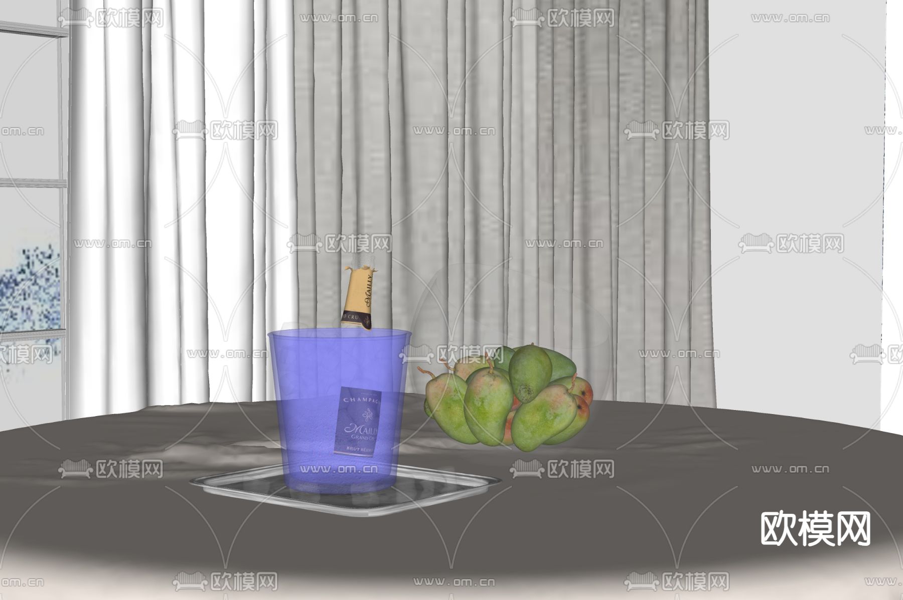 酒水 水果 果盘 饮具 酒瓶su模型下载（渲染图1）