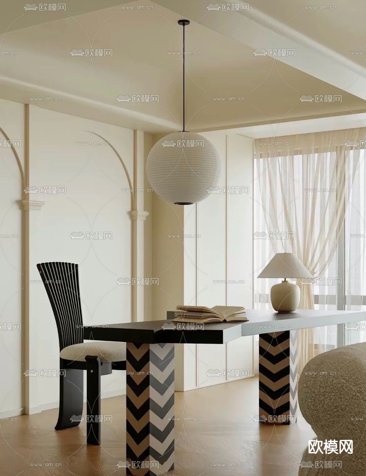 现代书房书桌 烤漆书桌3d模型下载