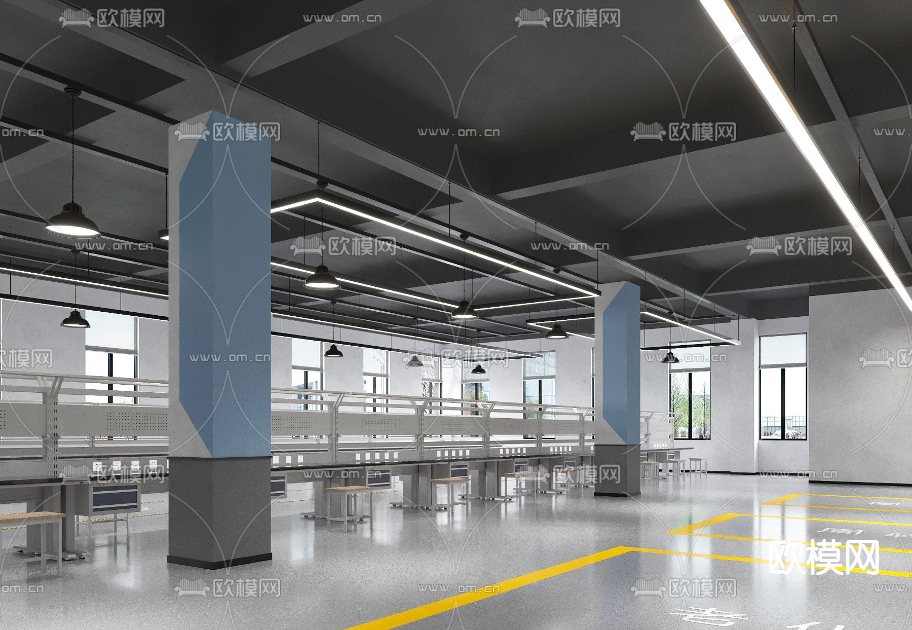 现代生产车间 厂房3d模型下载（渲染图2）
